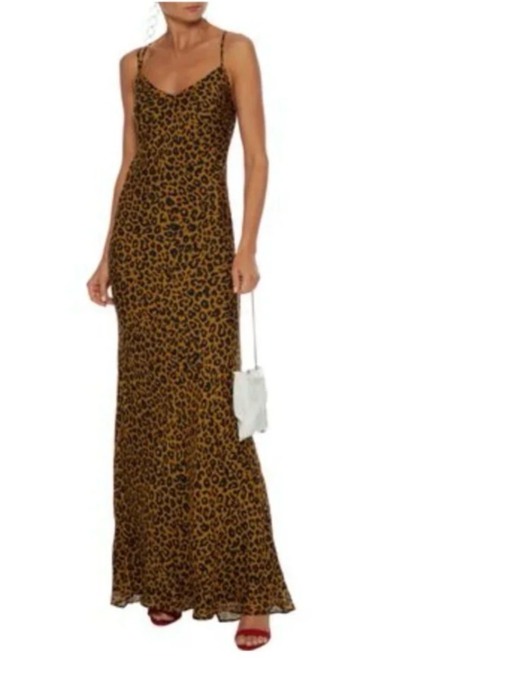 Michelle Mason Silk Leopard Print Maxi Gown Bias CrissCross Open Back Slip Sz 2